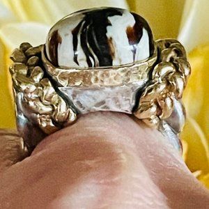 RARE DIAN MALOUF PEANUT WOOD 14K & STERLING RING